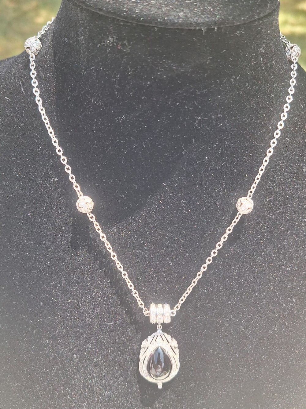 Elegant Silver Teardrop Pendant Necklace - purple stone
